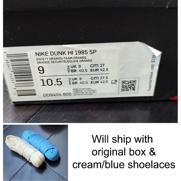 Nike Dunk High 1985 High SP | Safety Orange / Team Orange | Womens 10.5 (Mens 9) - Picture 13 of 13